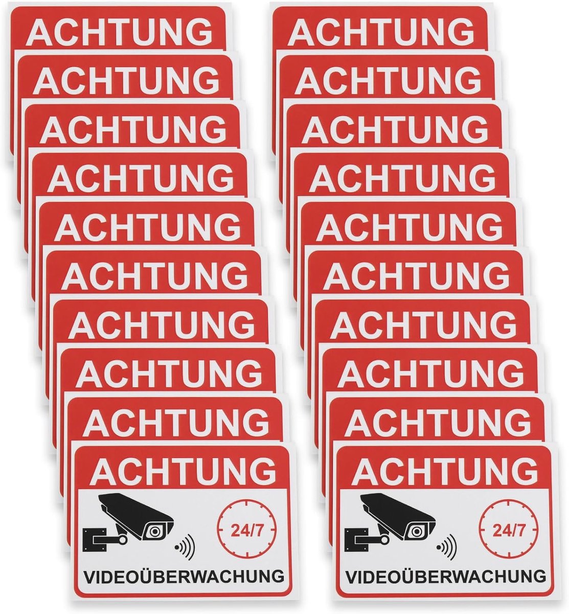 20 stuks waarschuwingssticker voor videobewaking 7,4 x 5,2 cm Videobewakingsticker voor glazen deuren, ramen, luiken, Duitse versie, 091-B-HOW