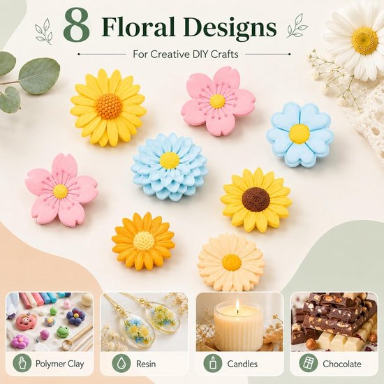 Bakvorm 3D bloem met 8 vormen madeliefjes dahlia — afbeelding 3