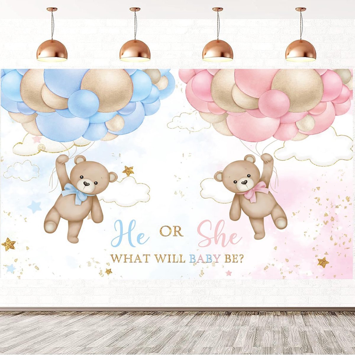 9x6FT geslacht onthullen achtergrond beer ballonnen blauw of roze hij of zij wat zal baby zijn fotografie achtergrond geslacht onthullen partij taart tafel decoraties banner foto cabine rekwisieten