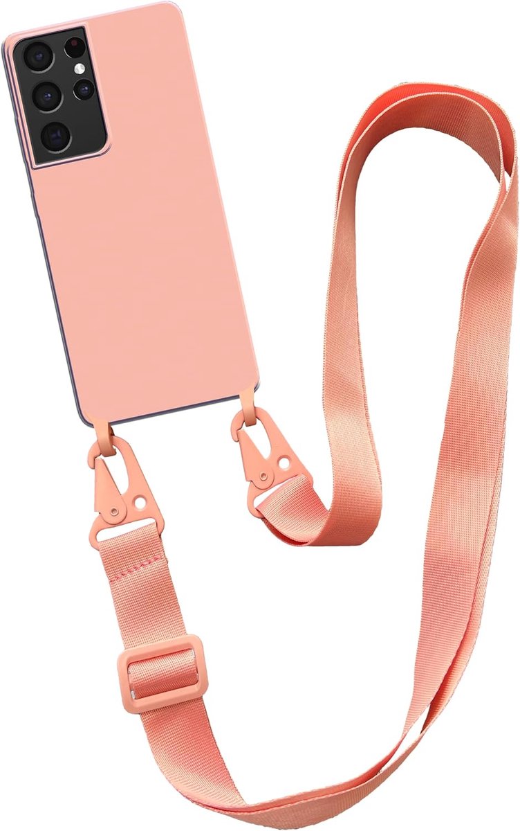 hoesje geschikt voor Smartphonica Hoesje met breed koord voor Samsung Galaxy S21 Ultra siliconen back cover met zachte binnenkant - Zalm