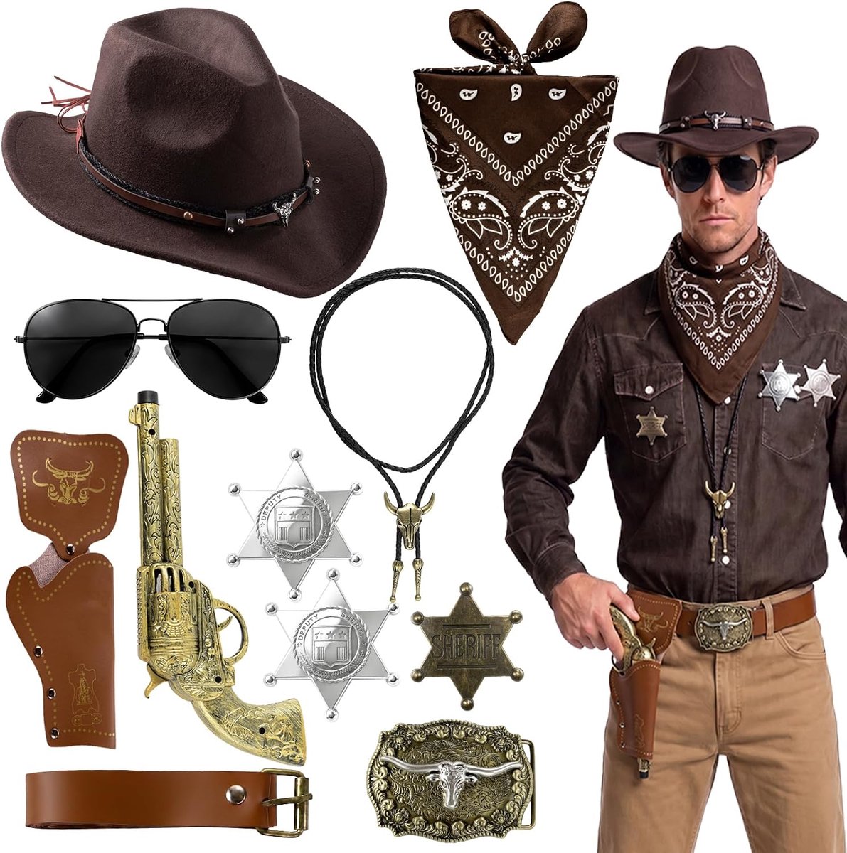 11 stuks cowboykostuum heren accessoires western outfit heren