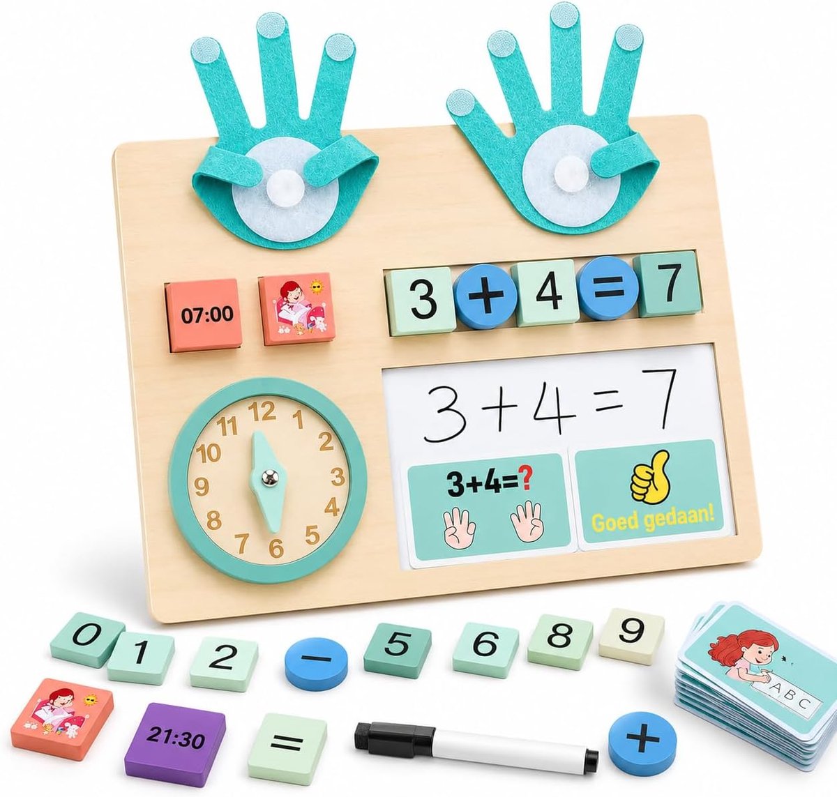 Rekenbord - Montessori STEM speelgoed - Rekenen - Schrijven - Getallen - Cijfers leren - Klokkijken - Educatief speelgoed - Peuter speelgoed - 3 jaar - 4 jaar - 5 jaar - 6 jaar