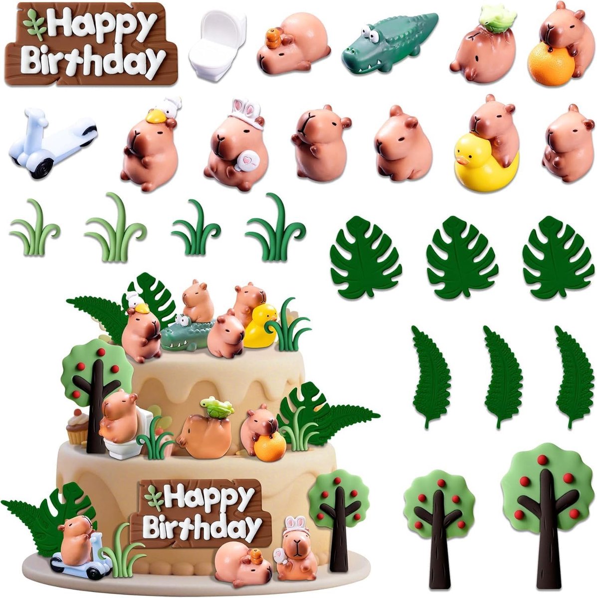25 stuks Capybara taartdecoraties verjaardag, taartdecoratie, dierenfiguren, taartdecoratie, Tortadicapibara decoratie, dierenfiguren, gepersonaliseerde taart