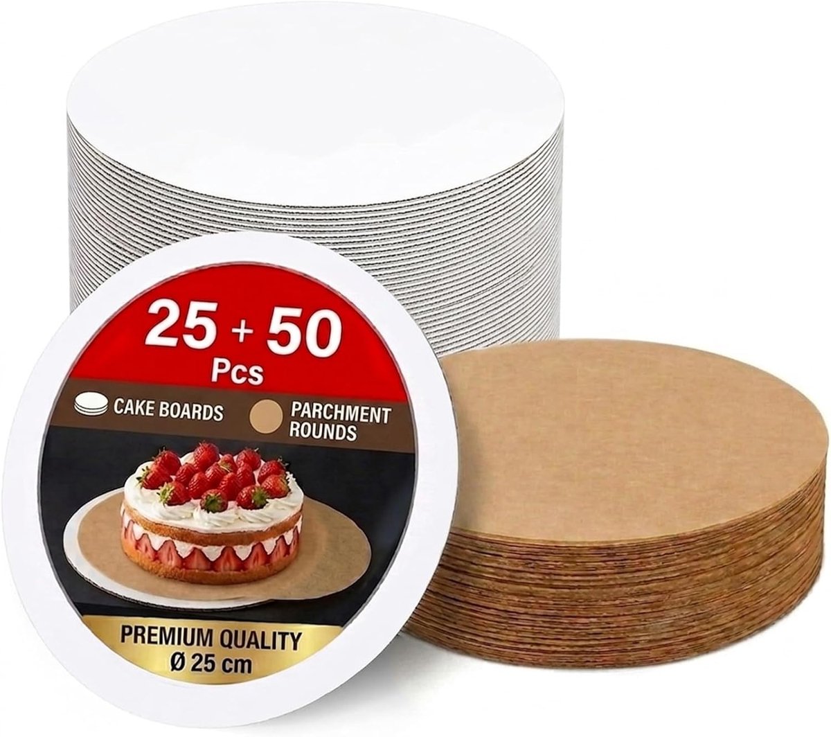 25 stuks taartborden van 25 cm met 50 stuks bakpapier