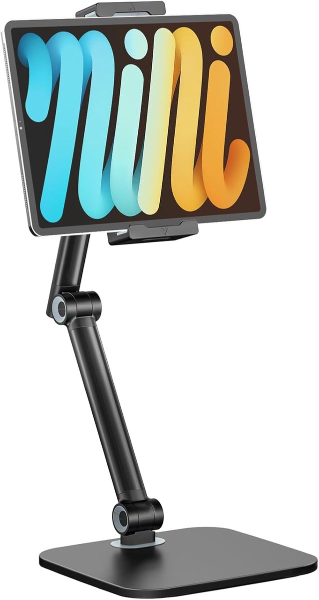 Tabletstandaard, in hoogte verstelbaar, van aluminium, meerdere scharnieren, 360° rotatie, voor thuiskantoor, compatibel met iPad Pro, Air, Mini, Samsung Tab S9 S8, Huawei MatePad, tot 12,9 inch