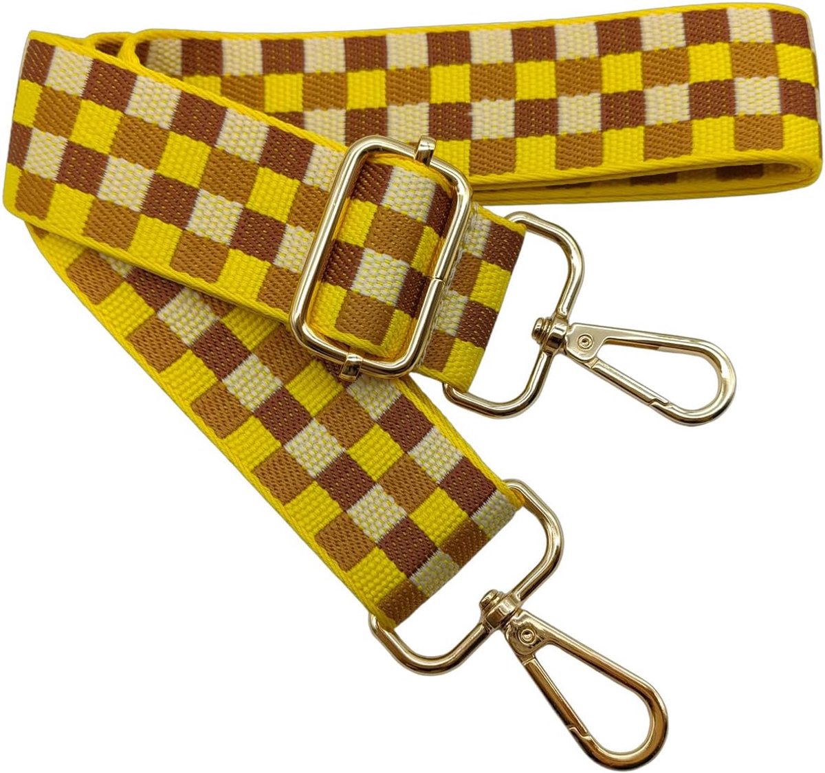 kleurrijke schouderriem voor damestassen, beige geel, 80-130 cm, tasriem met gouden karabijnhaak, duurzaam, voor crossbody-tas, gitaar, moderne tassen, accessoires, 3,8 cm, 1510