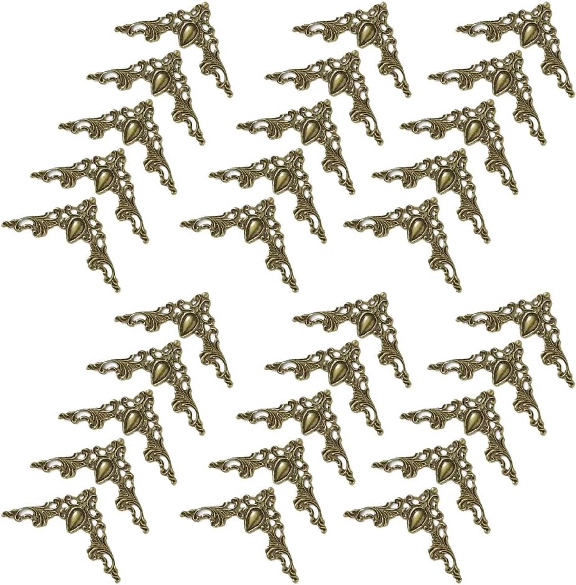 30 stuks vintage antiek brons decoratieve doos hoekbeschermers metalen boekhoek, retro randafdekking platte beschermer doe-het-zelf accessoires voor meubelkast houten kist