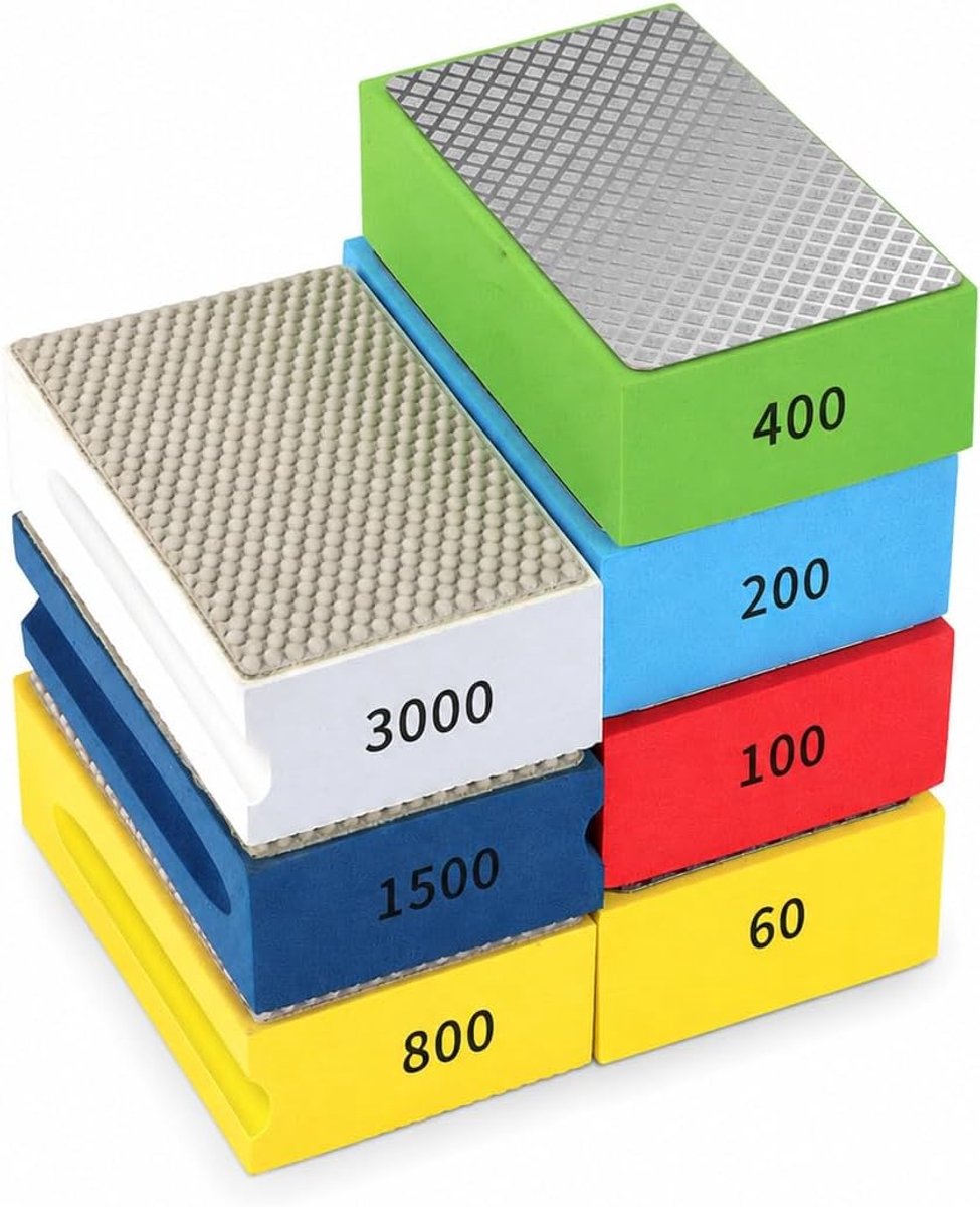 7 stuks diamant handpolijstpads, diamant 60-400 & hars 800-3000 | Diamantschuurpads, nat en droog, herbruikbaar, voor glas, graniet, tegels, steen, keramiek, metaal, hout