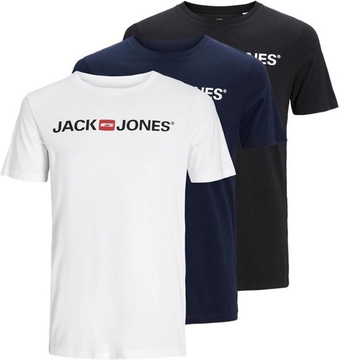 Heren T-shirt Set 3 Stuks met Ronde Hals in Wit, Zwart en Navy Blazer