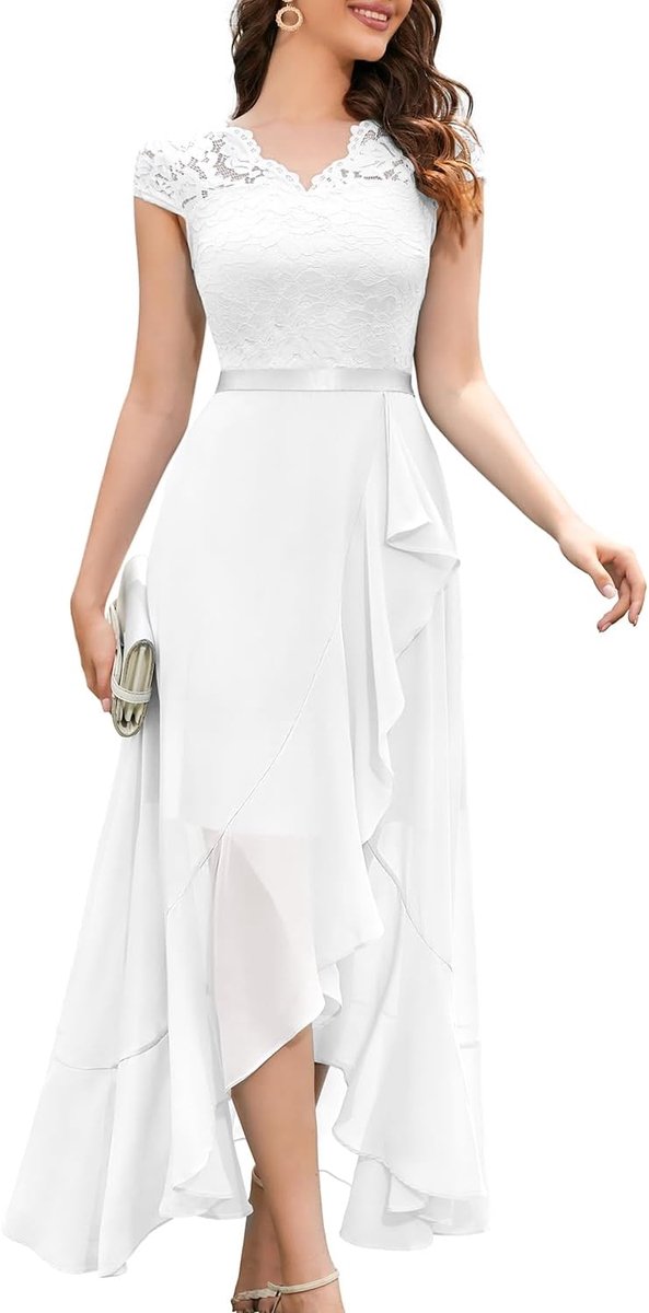 Elegante avondjurk voor bruiloften, kanten jurk, chiffon, Hi-Lo jurk, bruidsmeisjesjurk, vokuhila, feestjurk, lange baljurk, strandjurk