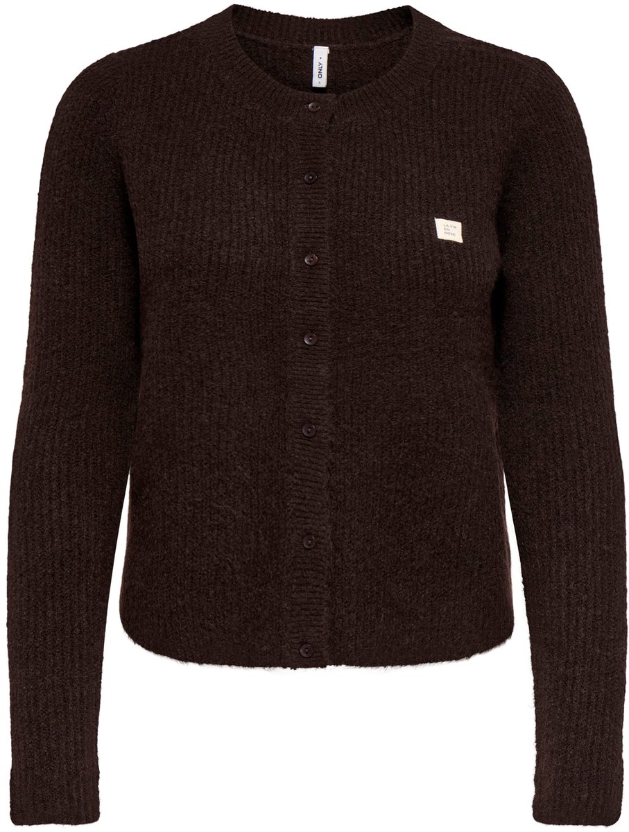 Only Vigga Gebreid Vest Dames Lange mouw Coffee Bean Zwart