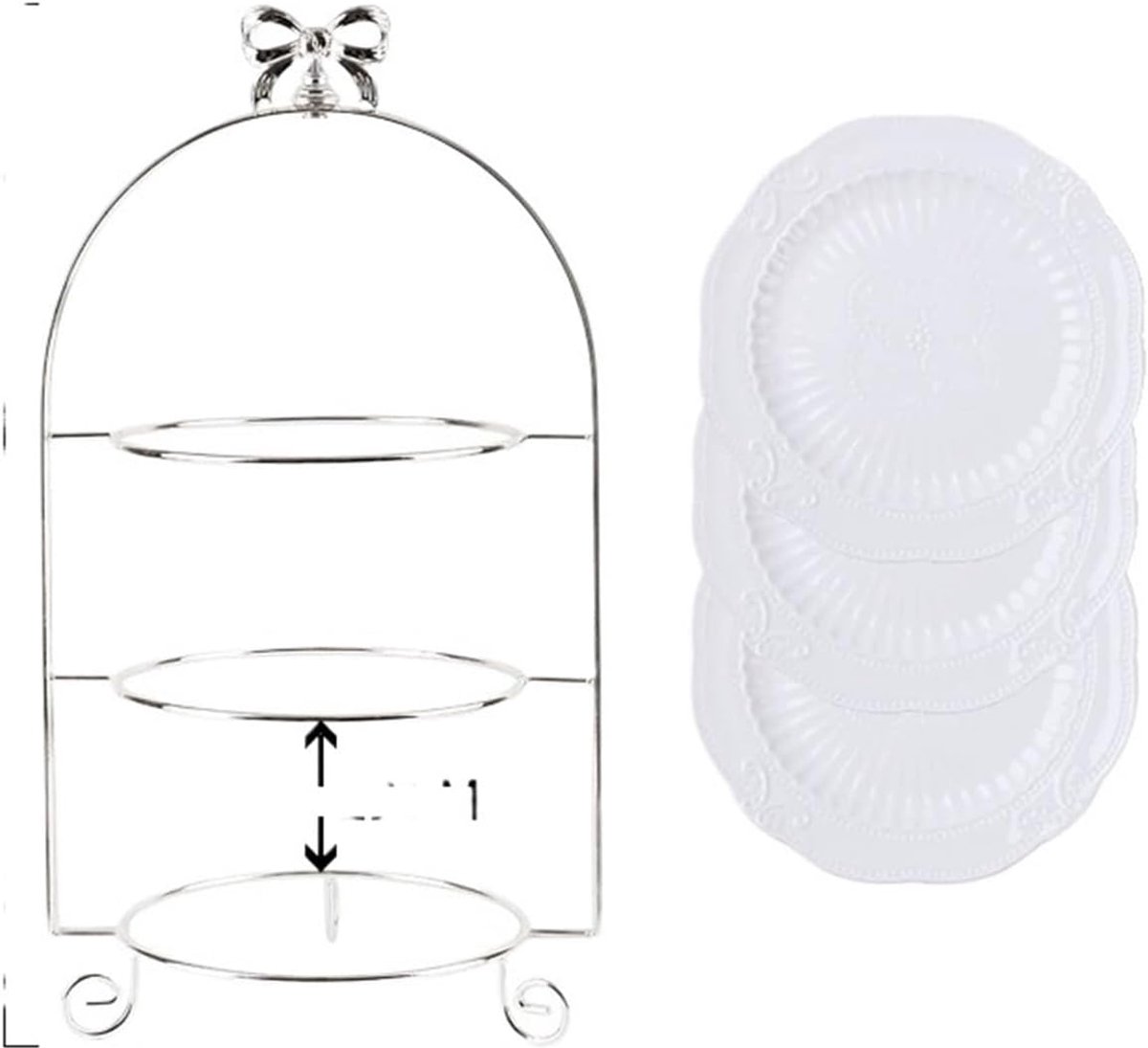 Metalen taartstandaard, gouden dessertstandaard met meerdere niveaus, afternoon tea-fruit- en gebakschaal(Silver,Medium)