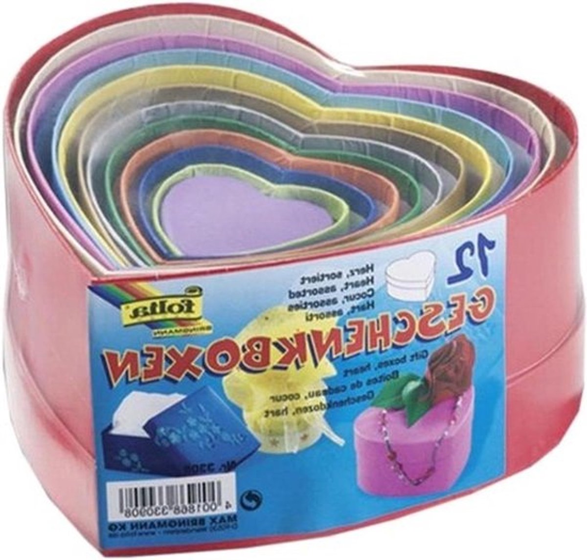 Geschenkdozen Set - Kartonnen Dozen - Cadeau Verpakken - Hartvorm Uniek - 12 Maten - Meerkleurig
