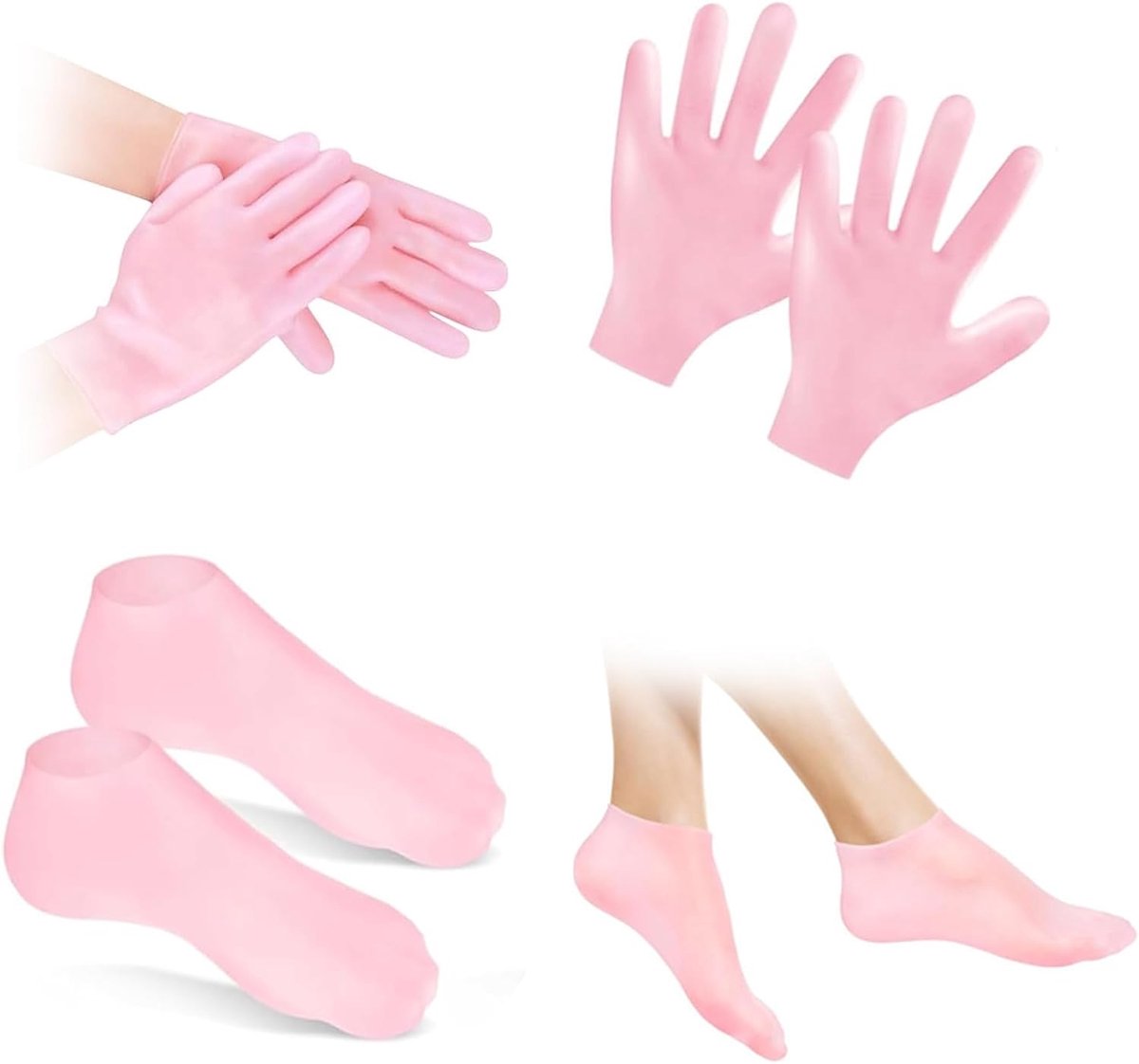 Vochtinbrengende sokken van siliconen + handschoenen voor de handen, pedicuresokken voor dames, voor gebarsten huid, handmasker (roze)