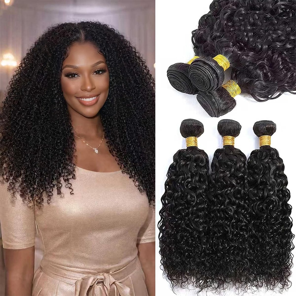 Curly Bundles Human Hair 100% Unprocessed Brazilian Virgin Double Weft Weave Maagdelijk Haar Extensions for Black Women Natural Color 8 10 12 inch | Krullend haar, Braziliaans haar, krullend, echt haar, natuurlijke kleur, 3 bundels, 210 g