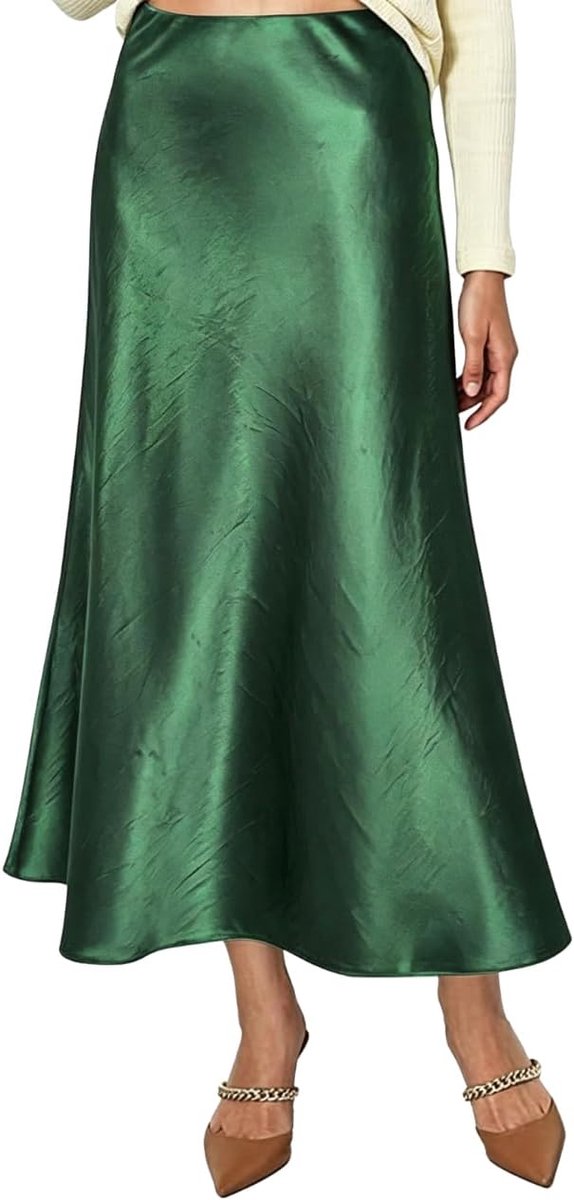 Satijnen rok voor dames, hoge taille, elegant, elastisch, satijn, casual, midi-rokken, lijnrok, kantoor, zijde, plooirok in half herfst