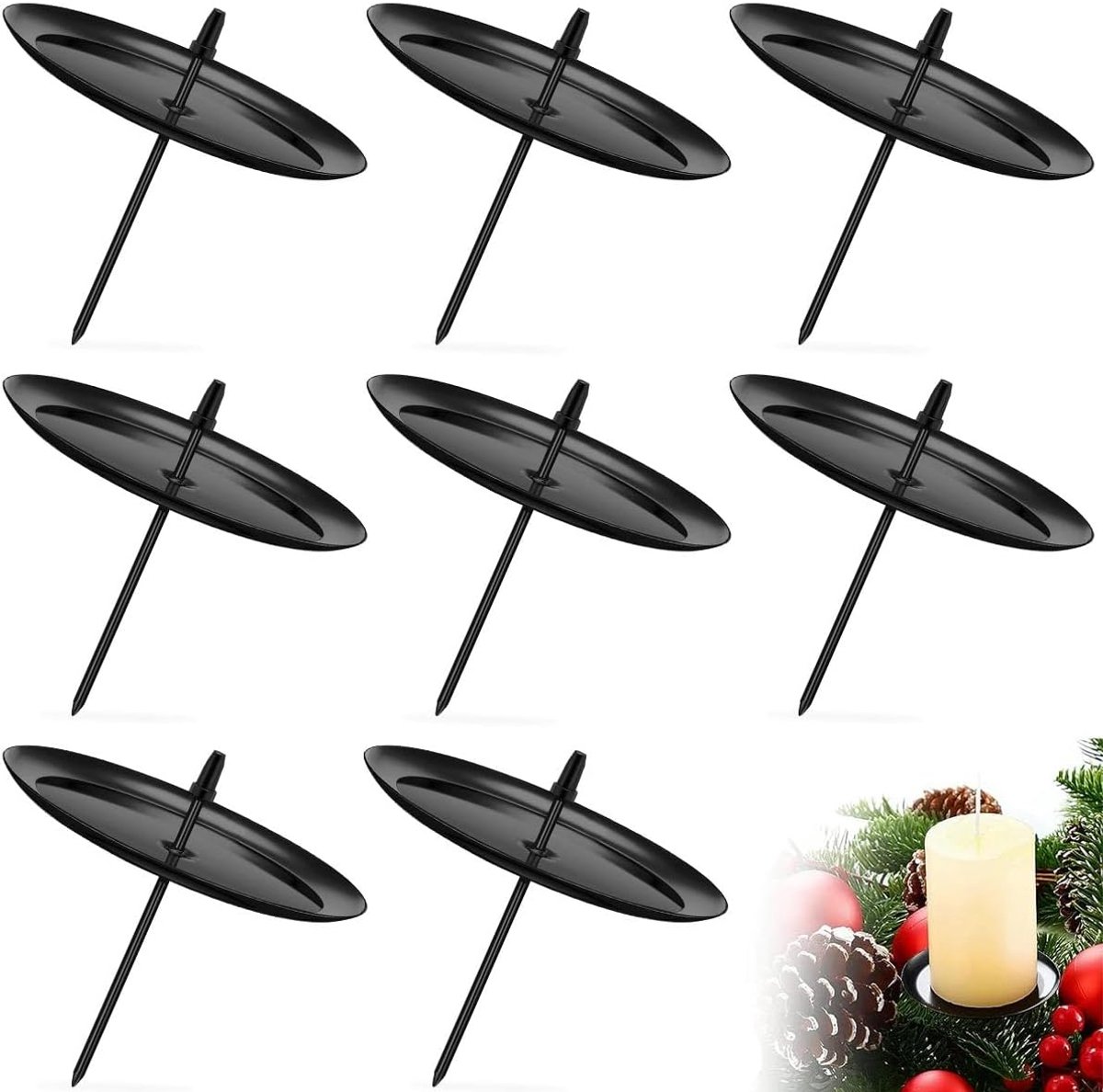 8 stuks kaarsenhouders, adventskrans, 6 cm, zwart, adventskandelaar, metalen kandelaar met doorn, advent, kaarsenbord voor advent, Kerstmis en woning, tafeldecoratie