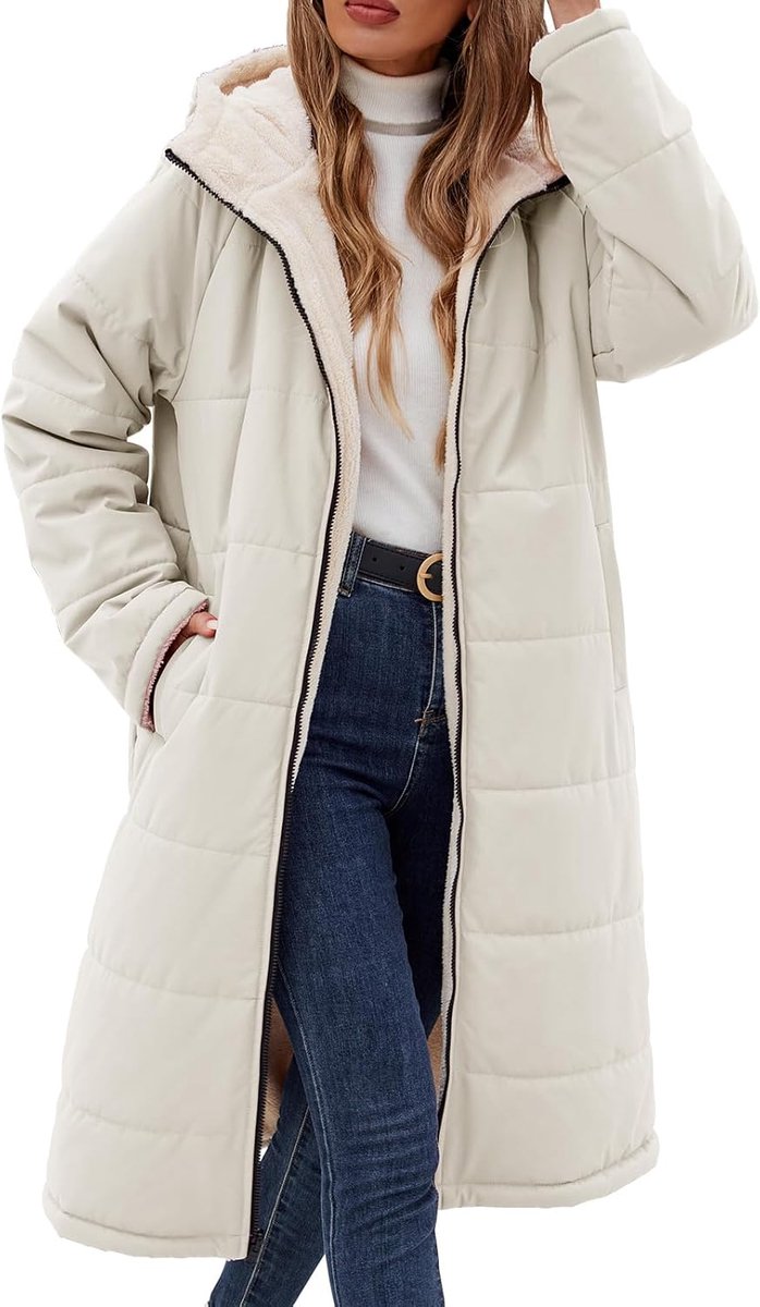 Winterjas voor dames, lang, omkeerbaar, met capuchon