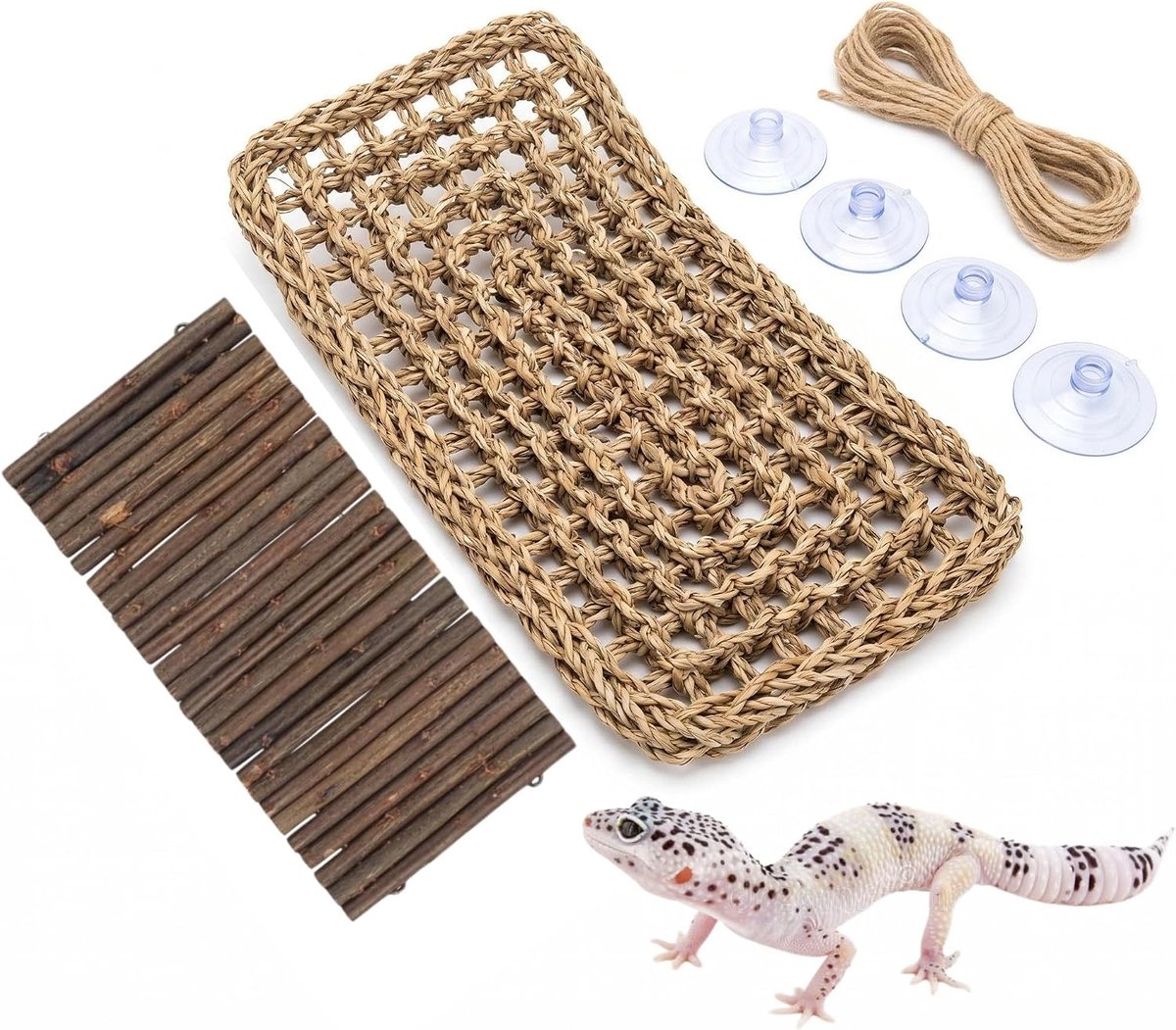 terrarium-accessoires, reptielhangmat van natuurlijke jute en hout, verstelbare gebogen brug om te klimmen, ideaal voor egels, egels, gekko's, slangen, schildpadden, spinnen