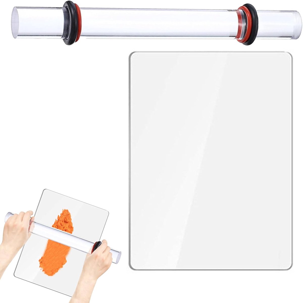 2 stuks polymeerklei-accessoires, 19 cm, acryl kleirollen, polymeerkleigereedschap met 1 acrylplaat, 100 x 150 mm, transparante kleiroller, acrylstaaf, polymeerklei voor modelleren, modelleren