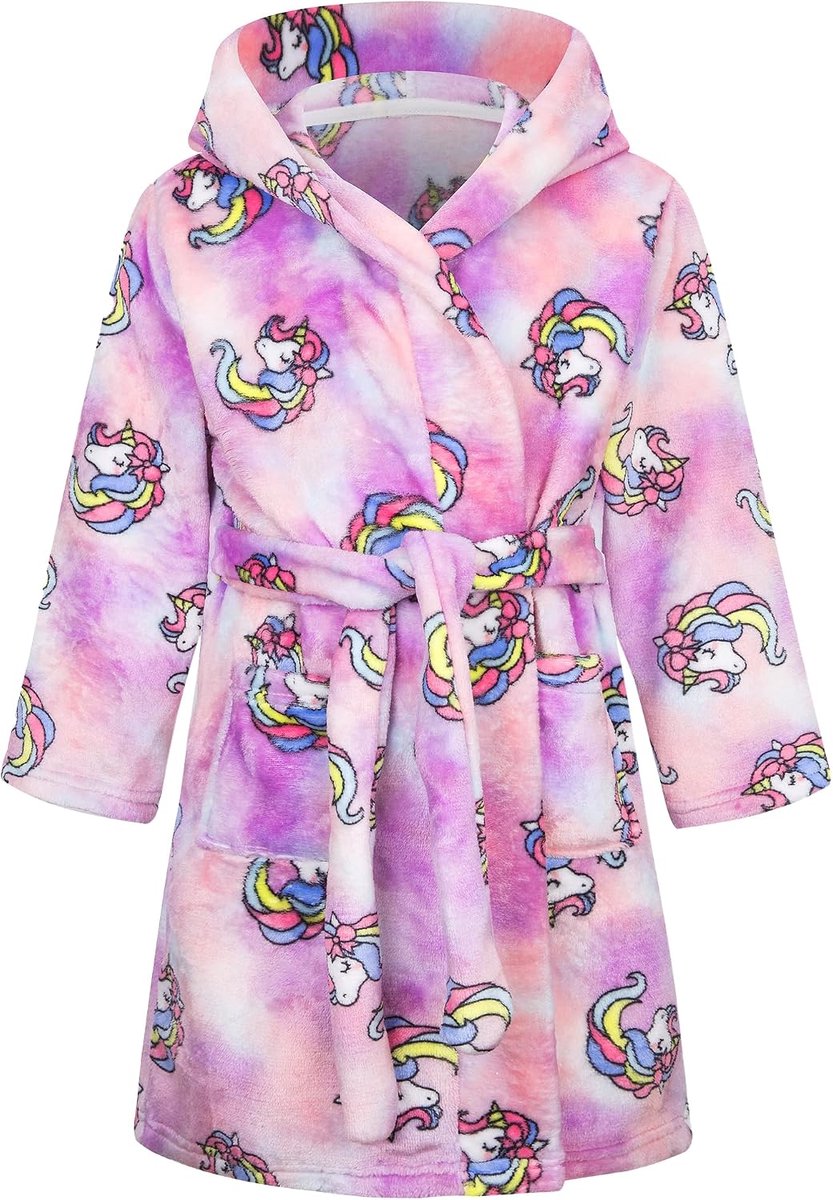 badjas voor kinderen meisjes jongens fleece kinderbadjas met capuchon, flanel fluffy kamerjas super zacht gezellig cartoon lange kamerjas warme pyjama maat 92-128