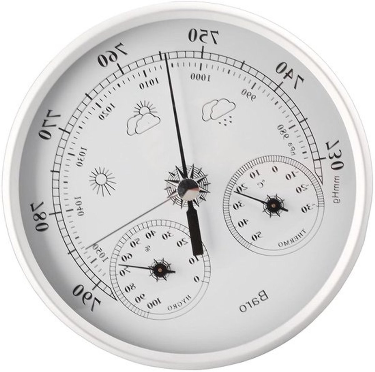Thermometer Barometer Hygrometer 3 in 1, Weerinstrument van Aluminiumlegering met Grote Wijzerplaat van 5,12 Inch voor Gebruik Binnen en Buiten in de Tuin