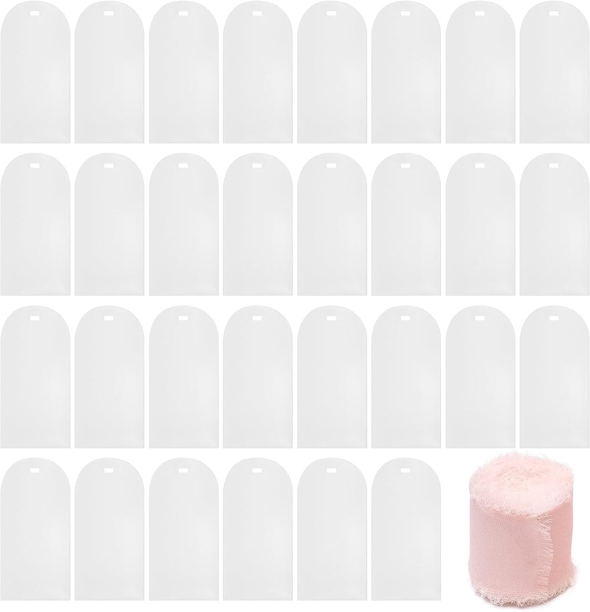 30 PSC Acryl Bruiloft Naamplaat Transparant+Roze Lint Roll, Clear Arch Acryl Sign Signs, Display Stands Naamplaten met Protcetieve Film, voor DIY, Bruiloft, Feesten (Frosted)