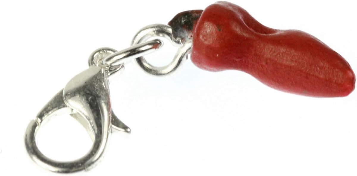 Chili Charm Peperoni Paprika Mexico rood 15 mm - handgemaakte modesieraden I kettinghanger verzilverd - bedelhanger bedelarmband - hanger voor armband, 15mm, Katoen