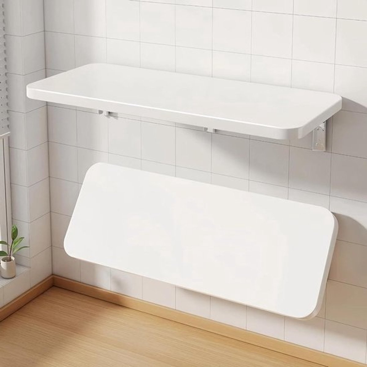 Ruimtebesparende opvouwbare werkbank voor wandmontage, duurzaam bureau met valblad voor balkon, kantoor, keuken, wasgoed, wit, 60 x 20 cm, inclusief zware beugels