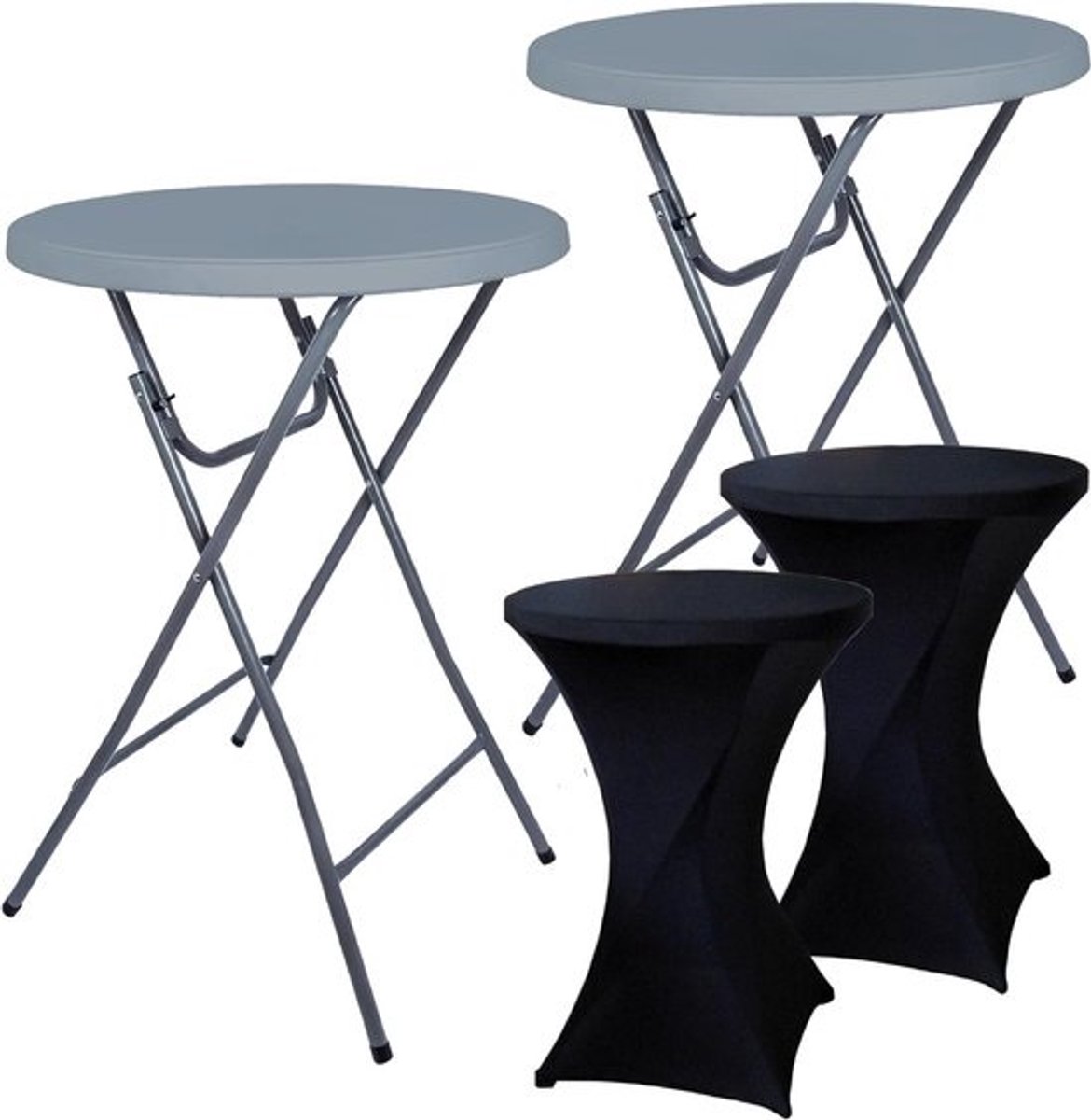 Statafel Set - Partytafel Bartafel - Feestelijke Bijeenkomsten - Inklapbaar Direct Gebruik - 80 x 110 cm - Grijs
