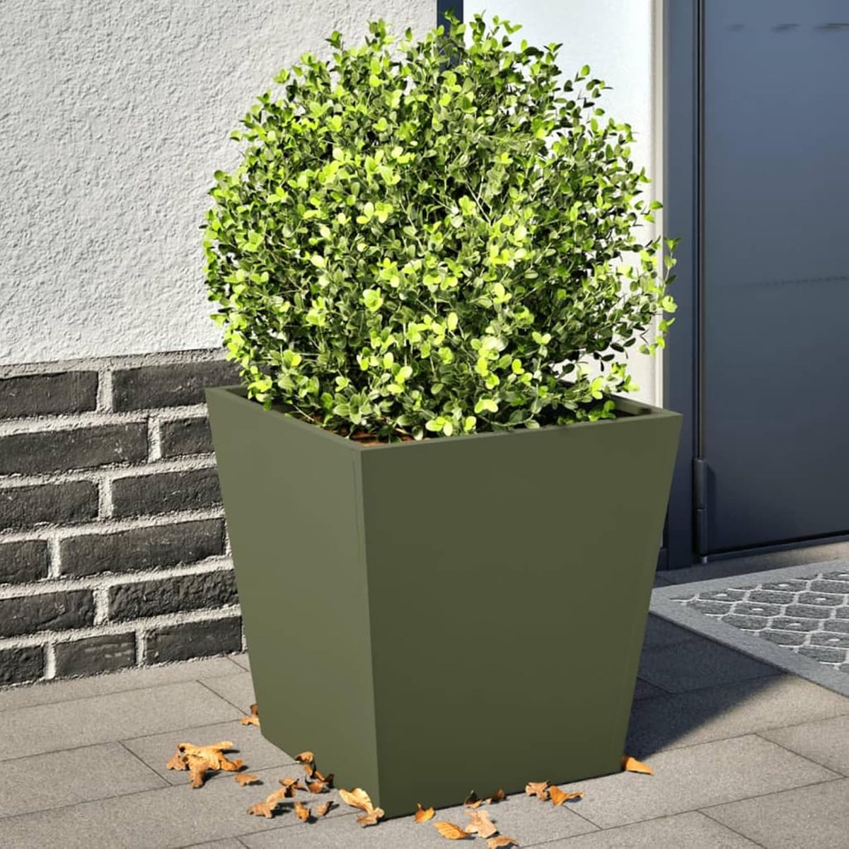 Plantenbak 2 STK. olijfgroen 40x40x40 staal, plantenbak tuinbak bloembak voor buiten binnen kantoor terras balkon 851059