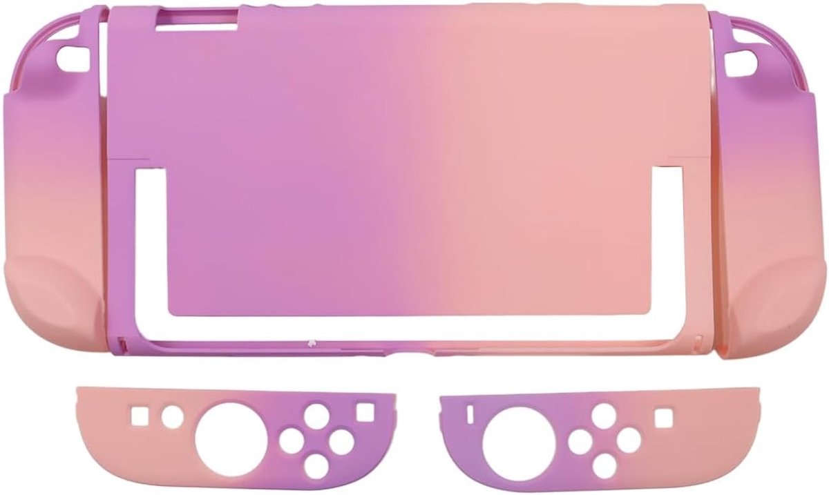 Beschermhoes voor Switch 2 (2025) controller, kleurverloop roze/violet, complete beschermhoes met achterframe, afneembare harde beschermhoes