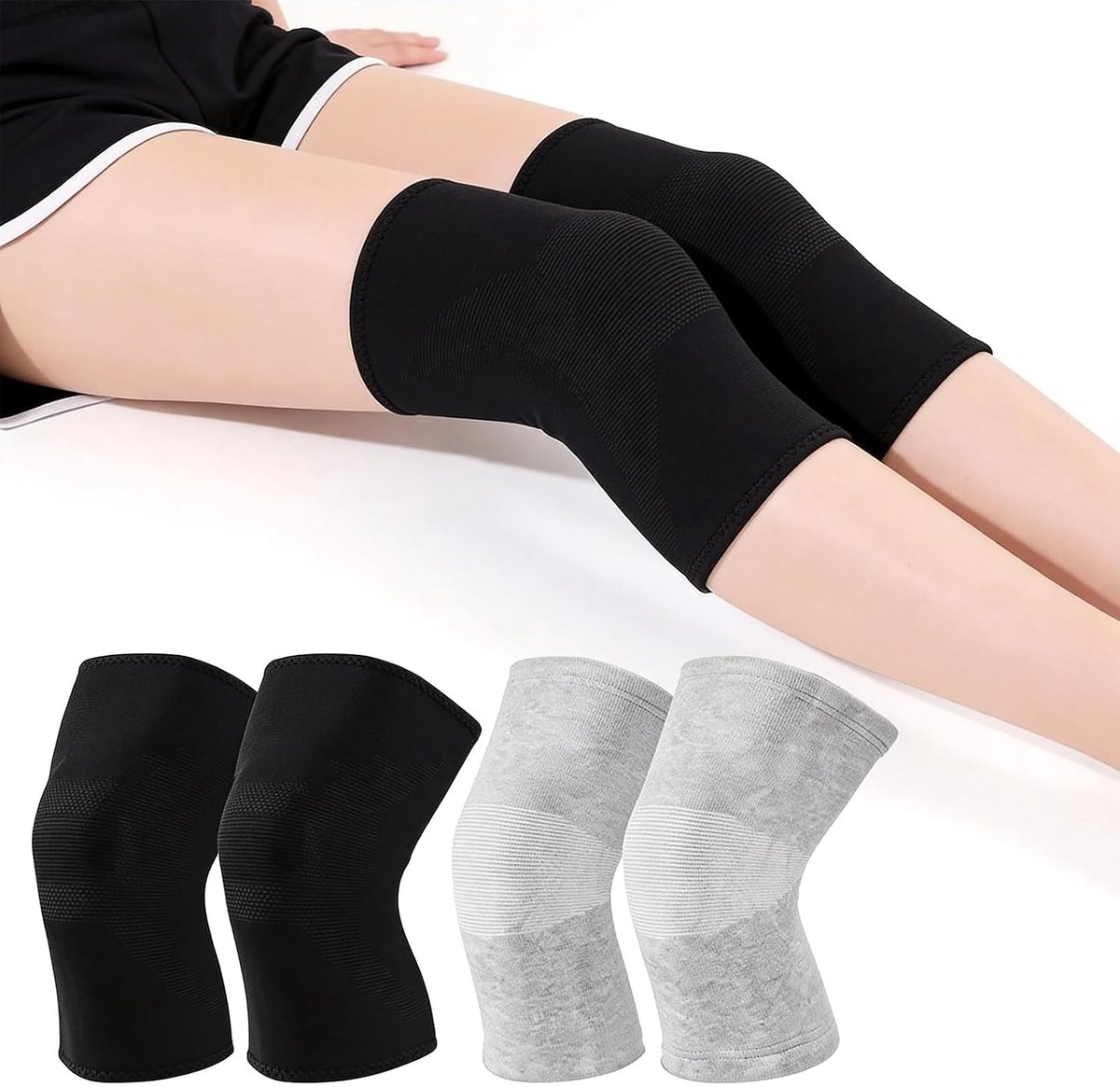 2 paar kniebeschermers voor dames en heren, bamboe kniecompressiebandages, bandage knie voor artrose, ademende kniesteun, elastische kniebeschermers, voor hardlopen, sport, basketbal (M)