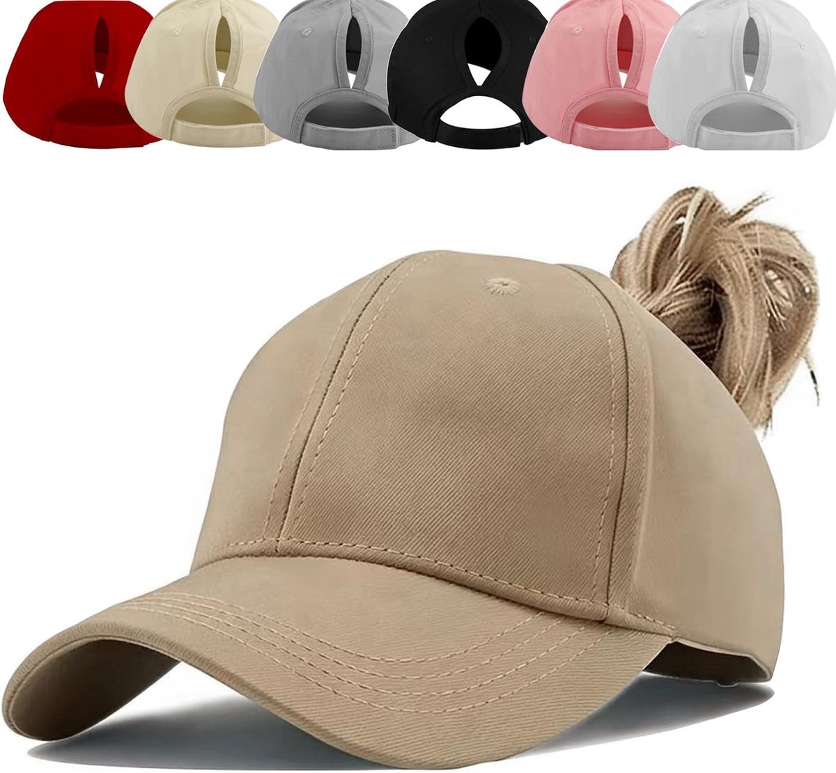 Hoed honkbalpet, unisex verstelbare hoge rommelige knot ponycap, klassieke effen kleur buitenhoeden met ponygat lus