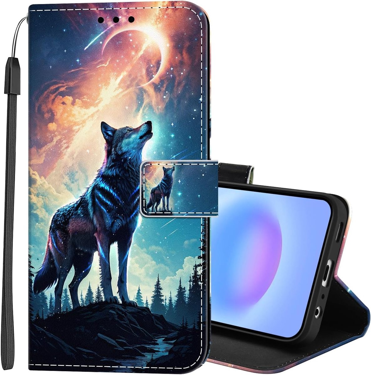 Hoes voor mobiele telefoon voor Samsung Galaxy A57 5G, premium lederen hoes met patroon, flip case met magneet, kaartenvak, standfunctie, stootvast, klaphoes, beschermhoes voor Galaxy A57 5G