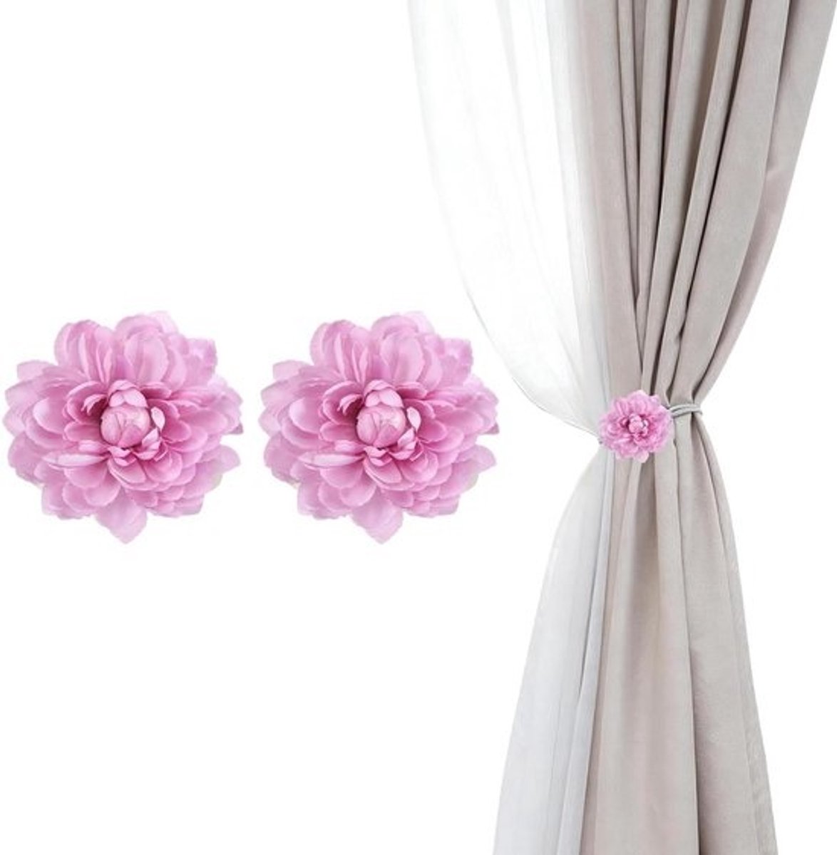 Bloem Gordijn Tiebacks - Gordijn Clips - Raamdecoratie - Kunstbloem Design - 12.5 cm Bloem - Wit
