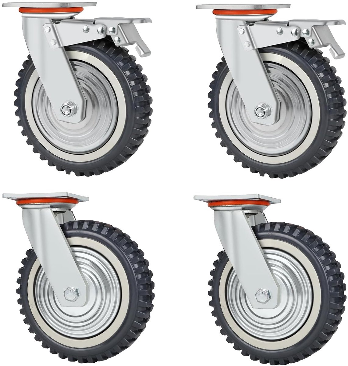 Dailygoods - Zware wielen - Transportwielen - 360° draaibaar - Grijs - Meubelwielen - 2000 kg draagvermogen - Geschikt voor lastafels - Ø 200 mm