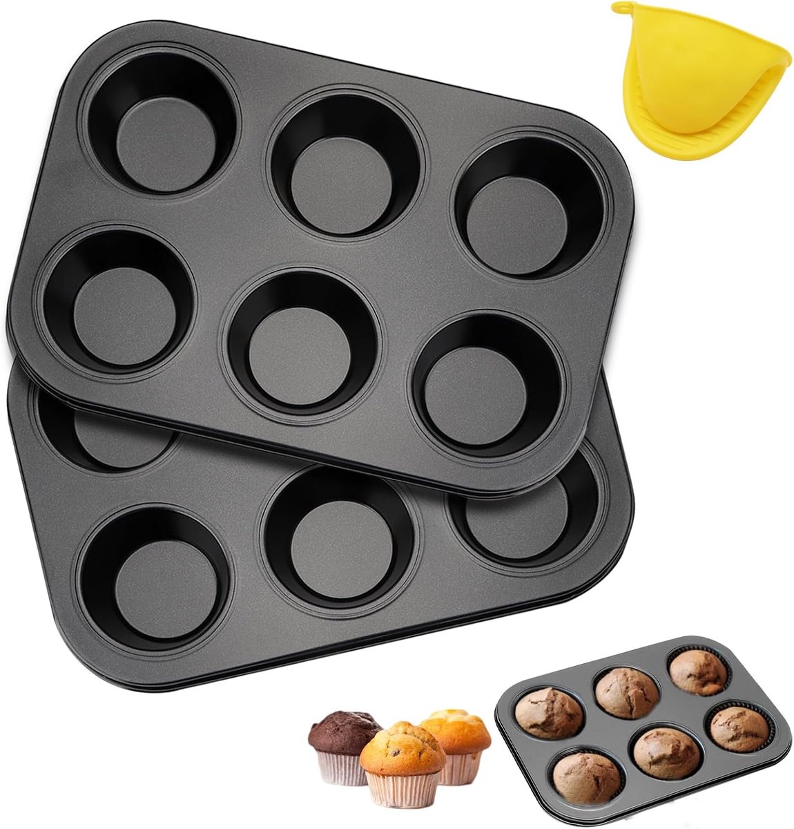Dailygoods- Muffinplaat 2 Stuks - Muffinvormen - Bakvormen - Anti-aanbaklaag - Koolstofstaal - Afmetingen 26,5 x 18,5 x 3 cm - Bakvorm