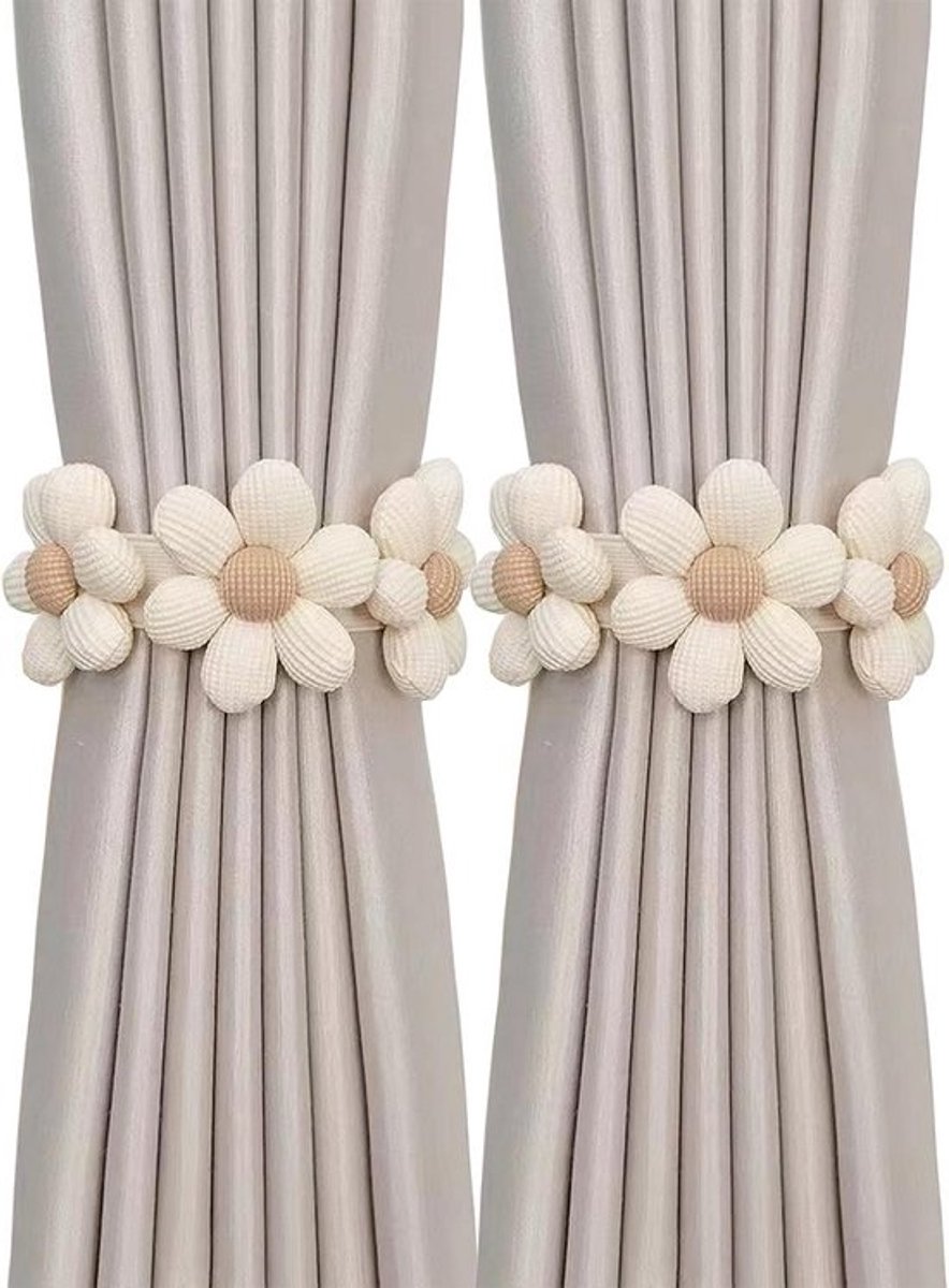 2x Decoratieve Bloem Gordijn Tiebacks met Knoopsluiting - Gordijnbanden voor Slaapkamer en Woonkamer