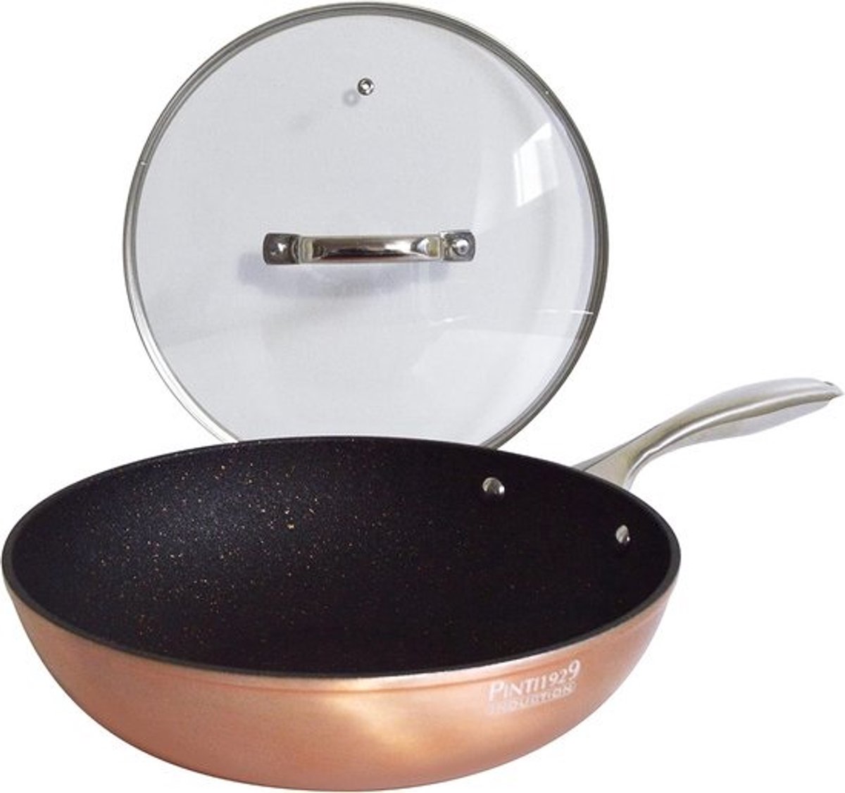 Wok van gesmeed aluminium met antiaanbaklaag en deksel, geschikte voor inductie, 28 cm
