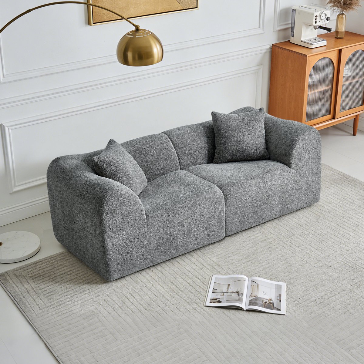 COVREO 2-zitsbank met kussens – 193x87x67 cm – Compacte loveseat met antislippads – Zitmeubel voor woonkamer en kantoor – Grijs