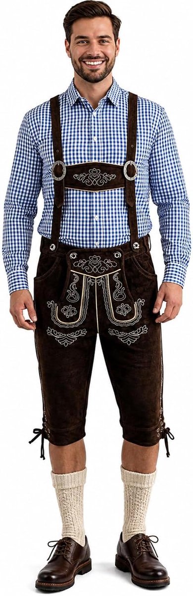 lederen kniebroek voor heren, elegante klederdrachtbroek, maat 40 - 60, lange klederdrachtbroek met bretels, voor mannen, Oktoberfest broek, designerbroek in 3 kleurvarianten