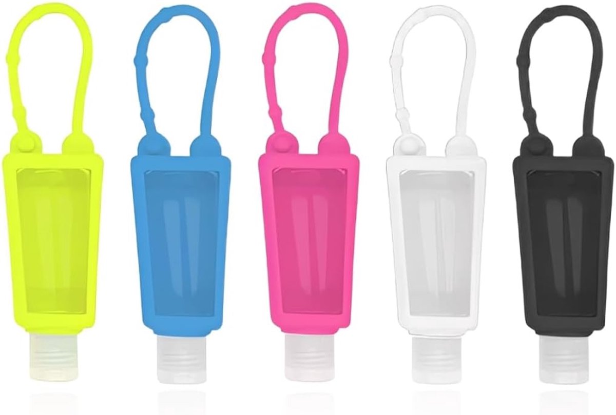 Set met 5 siliconen reisflessen om te vullen, herbruikbare en lekvrije containers voor shampoo, lotion en crèmes, in 5 kleuren voor reizen, outdoor en hondenvoer, omvulflessen