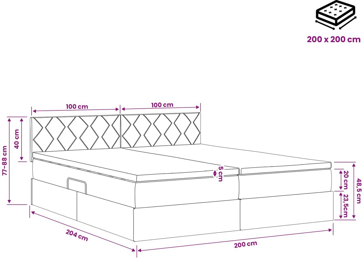 vidaXL LED - opbergbed - met - matras - Taupe - 200 - x - 200 - cm - Stof
