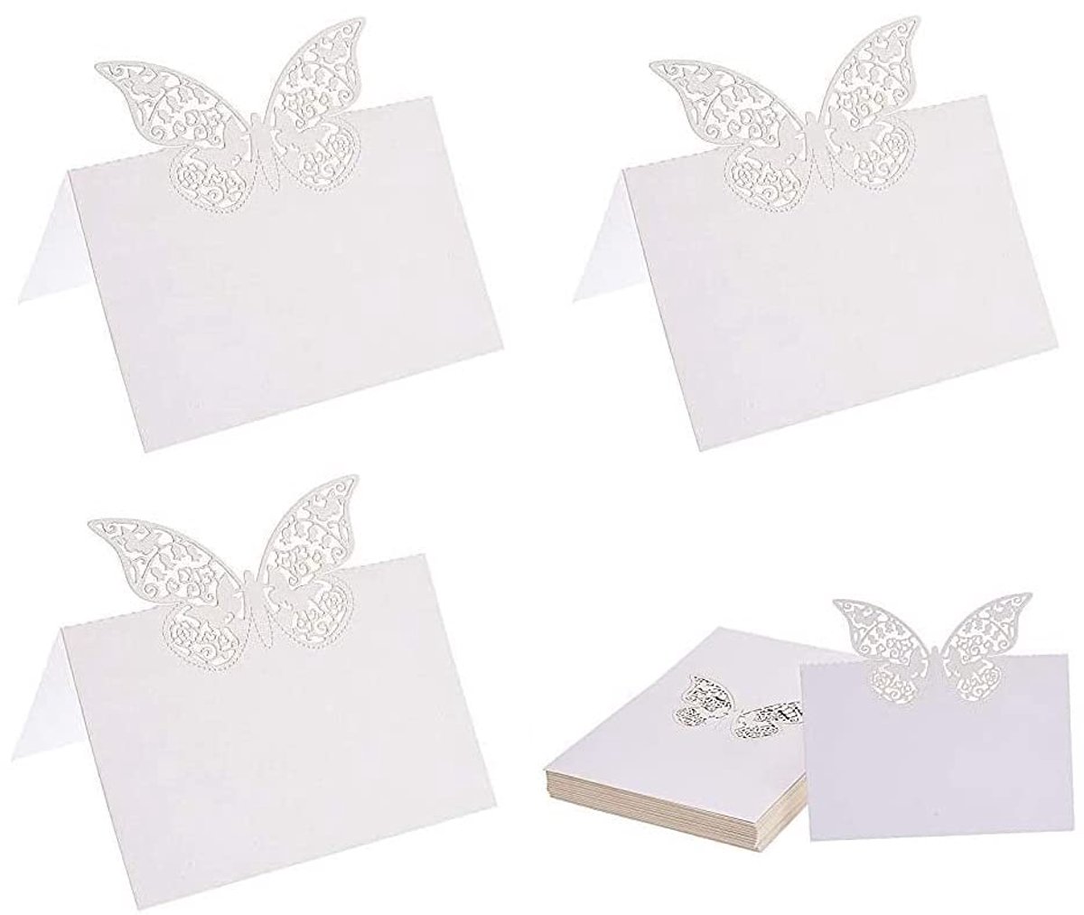 Dailygoods- Vlinderkaarten 20 Stuks - Lasergesneden Naamkaartjes - Tafelkaartjes - Plaatskaartjes - Bruiloft/Verjaardag - Parelglans Papier