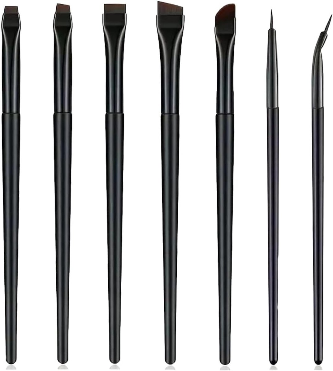 Dailygoods- Eyelinerkwastenset 7 Stuks - Professionele Wenkbrauwborstel - Platte/Eyelinerborstel - Fijne/Eyelinerborstel - Synthetische Vezels - Zwart