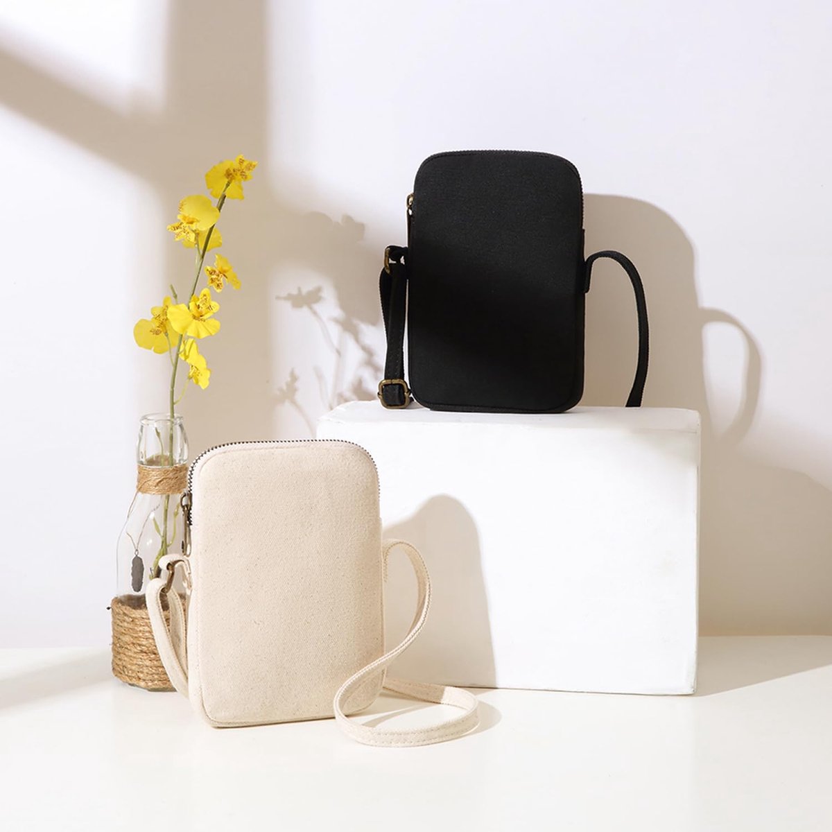 crossbody-portemonnee voor dames - mini lichtgewicht telefoontas, 11,43 x 16,5 cm canvas crossbodytas met verstelbare riem voor concertreizen