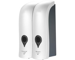 Zeepdispenser, Chuangdian, 300 ml, voor wandmontage, douchegel-dispenser, shampoo-dispenser, zonder boren, dubbele kop, handmatig, badkamer/douche, 2 stuks wit