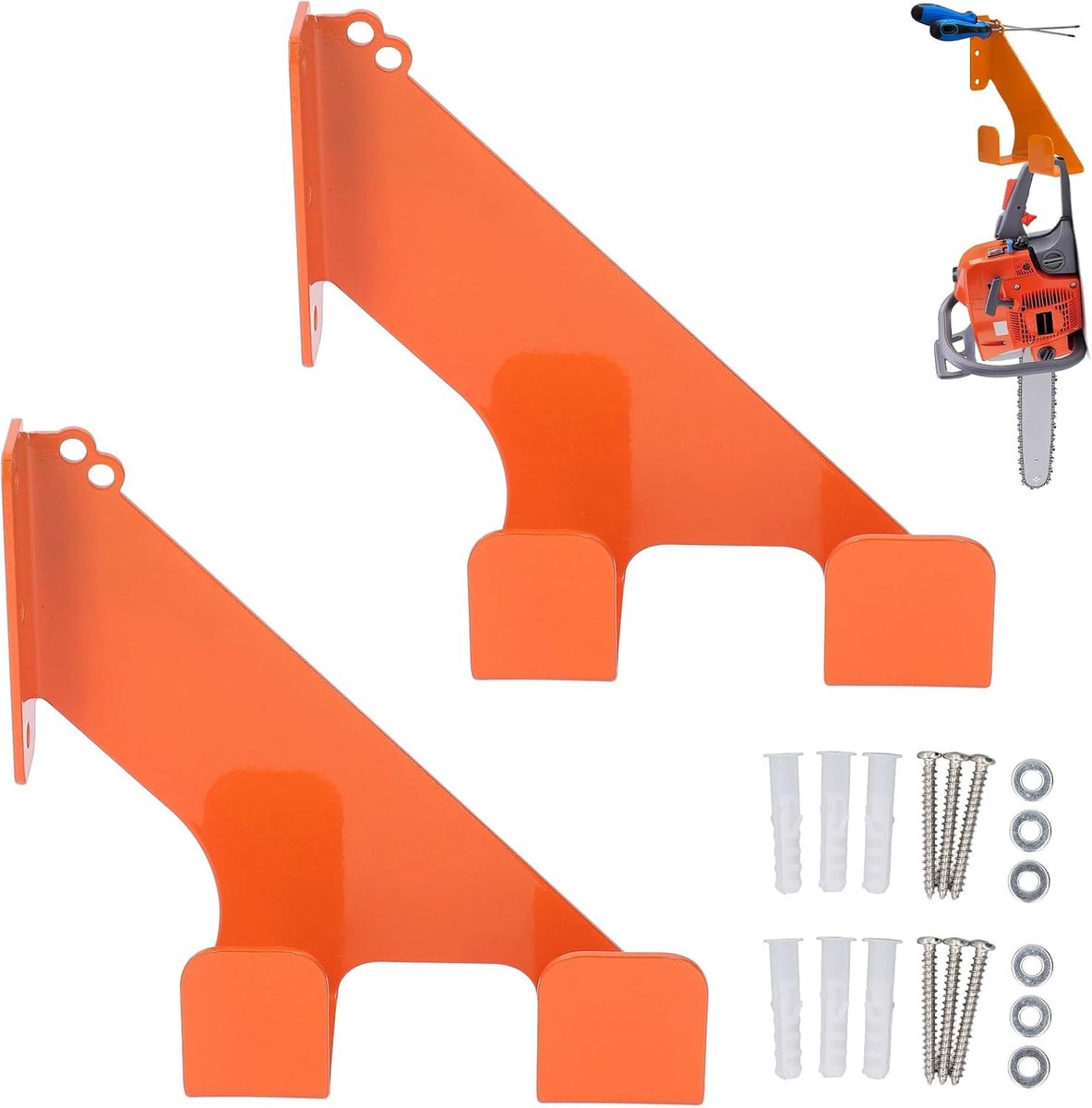 Dailygoods- Kettingzaaghouder Robuuste Wandhouder - Gereedschapshouder - Ruimtebesparend - Hoogwaardig Ijzer - Belastbaar tot 150 lbs - Maximale Stabi