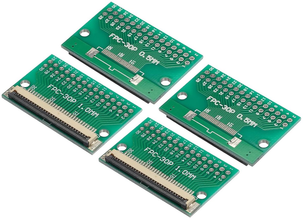 4 stuks FPC FFC PCB 30P 1,0 mm aan de zijkant van de bus, 0,5 mm aan de achterkant, A dip 2,54 mm, voor LCD, 3D-printer, camera, DVD, TV